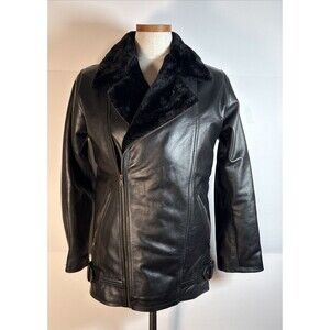 All Saints Biker Rock Bomber Aviator Fur Collar Leather Jacket Moto Size 6/8